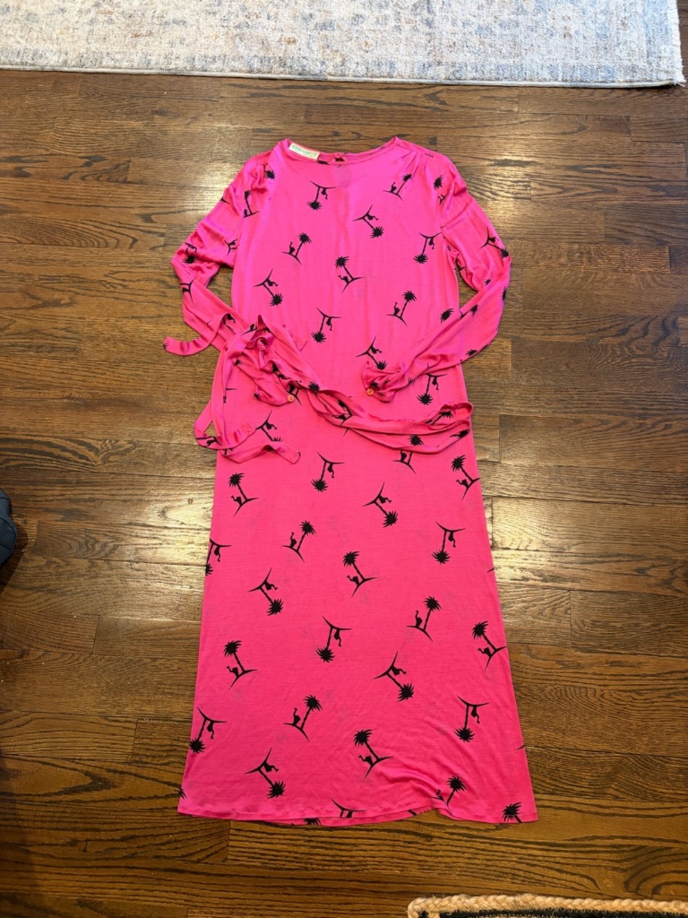 Vintage Mimmo Ferretti Pink Palm-Print Long Sleeve Dress